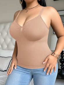 SHEIN 女款無縫塑身上衣，收腰控腹，黑色，極簡舒適，單件裝 - 咖啡棕 - 查看 7