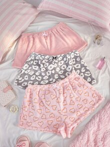 Slumberry CURVE مجموعة 3 قطع بنطلون بيجامة نسائي مقاس كبير بطبعة نمر وقلب من الفرو الناعم بأسلوب حلو إنستقرام - متعدد الألوان - مشاهدة 3