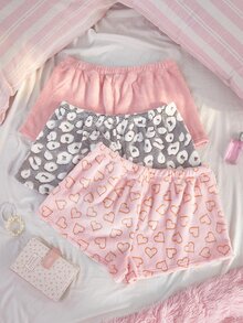 Slumberry CURVE مجموعة 3 قطع بنطلون بيجامة نسائي مقاس كبير بطبعة نمر وقلب من الفرو الناعم بأسلوب حلو إنستقرام - متعدد الألوان - مشاهدة 2