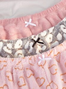 Slumberry CURVE مجموعة 3 قطع بنطلون بيجامة نسائي مقاس كبير بطبعة نمر وقلب من الفرو الناعم بأسلوب حلو إنستقرام - متعدد الألوان - مشاهدة 4