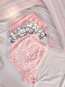Slumberry CURVE مجموعة 3 قطع بنطلون بيجامة نسائي مقاس كبير بطبعة نمر وقلب من الفرو الناعم بأسلوب حلو إنستقرام - متعدد الألوان - مشاهدة 5