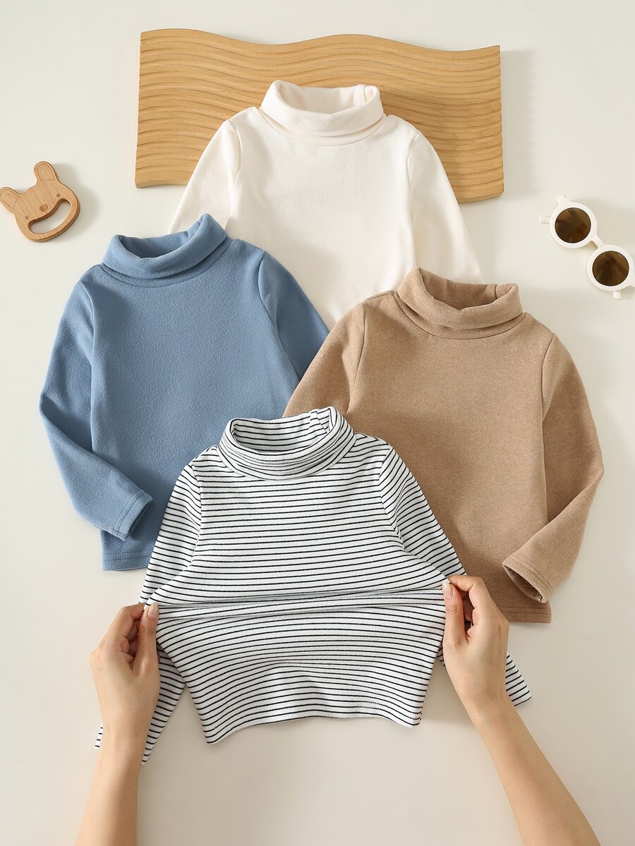 SHEIN 4 قطع طقم ملابس علوية محبوكة ناعمة برقبة دائرية وأكمام طويلة للأطفال الذكور، متعددة الاستخدامات ومريحة لفصل الخريف/الشتاء والعودة إلى المدرسة