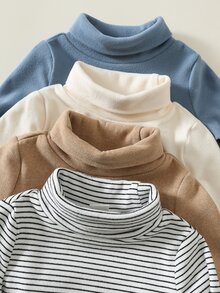 SHEIN 4 قطع طقم ملابس علوية محبوكة ناعمة برقبة دائرية وأكمام طويلة للأطفال الذكور، متعددة الاستخدامات ومريحة لفصل الخريف/الشتاء والعودة إلى المدرسة - متعدد الألوان - مشاهدة 8