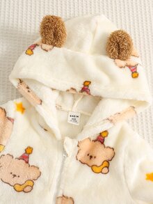 SHEIN Newborn Baby Boy Autumn/Winter Cute Fluffy Cartoon Pattern Hooded Romper, Fleece Romper, Bear Romper, Halloween Romper - Multicolor - View 8