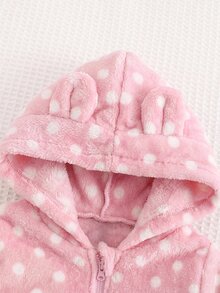 SHEIN Newborn Baby Girl Cute Polka Dot Strawberry Splice Furry Hooded Jumpsuit For Fall/Winter - Pink - View 3