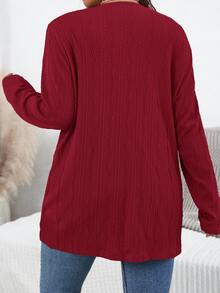 SHEIN Essnce Plus Size Women's Solid Color Pocket Casual Versatile Daily Wear Long Sleeve Jacket Fall - Red - View 2