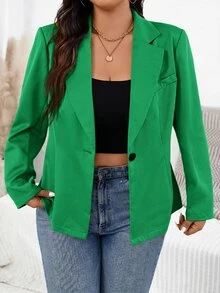 Shapeblank 大尺碼女款純色單扣休閒端莊優雅通勤正式長袖西裝外套 教師節辦公正式 鼠尾草綠 夏季 - 綠色 - 查看 6