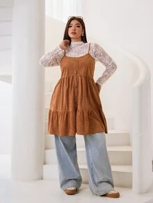 Solflare Plus Mock Neck Lace Tee Without Tube Top Autumn Vacation Party Floral White Elegant - White - View 4