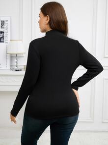 SHEIN Clasi 1件女款黑色長袖保暖內裡發熱T恤，大尺碼，秋冬正式節日休閒寬鬆款 - 黑色 - 查看 3