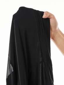 SHEIN Essnce Plus Size Spliced Mesh Design High Waist Slim Fit Leggings With Hollow Out Details - Black - View 8