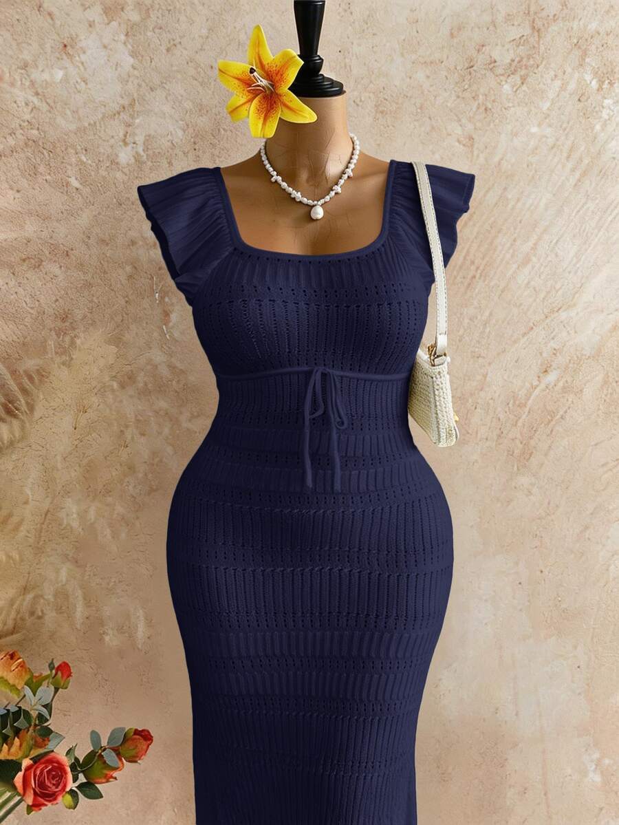Firerie Plus Size Solid Color Fitted Knit Dress Fall
