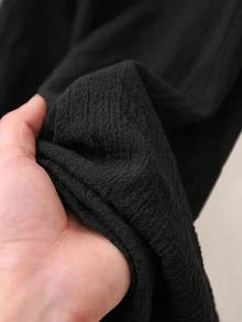SHEIN Tall CURVE 大尺碼女款純色腰帶休閒寬鬆長褲 秋季 - 黑色 - 查看 8