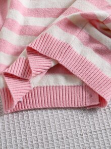 SHEIN Tween Girl Striped Pattern Button Front Cardigan - Pink - View 5