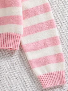 SHEIN Tween Girl Striped Pattern Button Front Cardigan - Pink - View 4