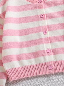 SHEIN Tween Girl Striped Pattern Button Front Cardigan - Pink - View 6