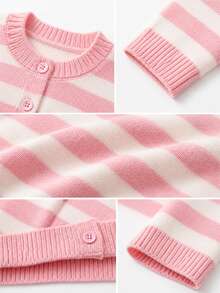 SHEIN Tween Girl Striped Pattern Button Front Cardigan - Pink - View 3