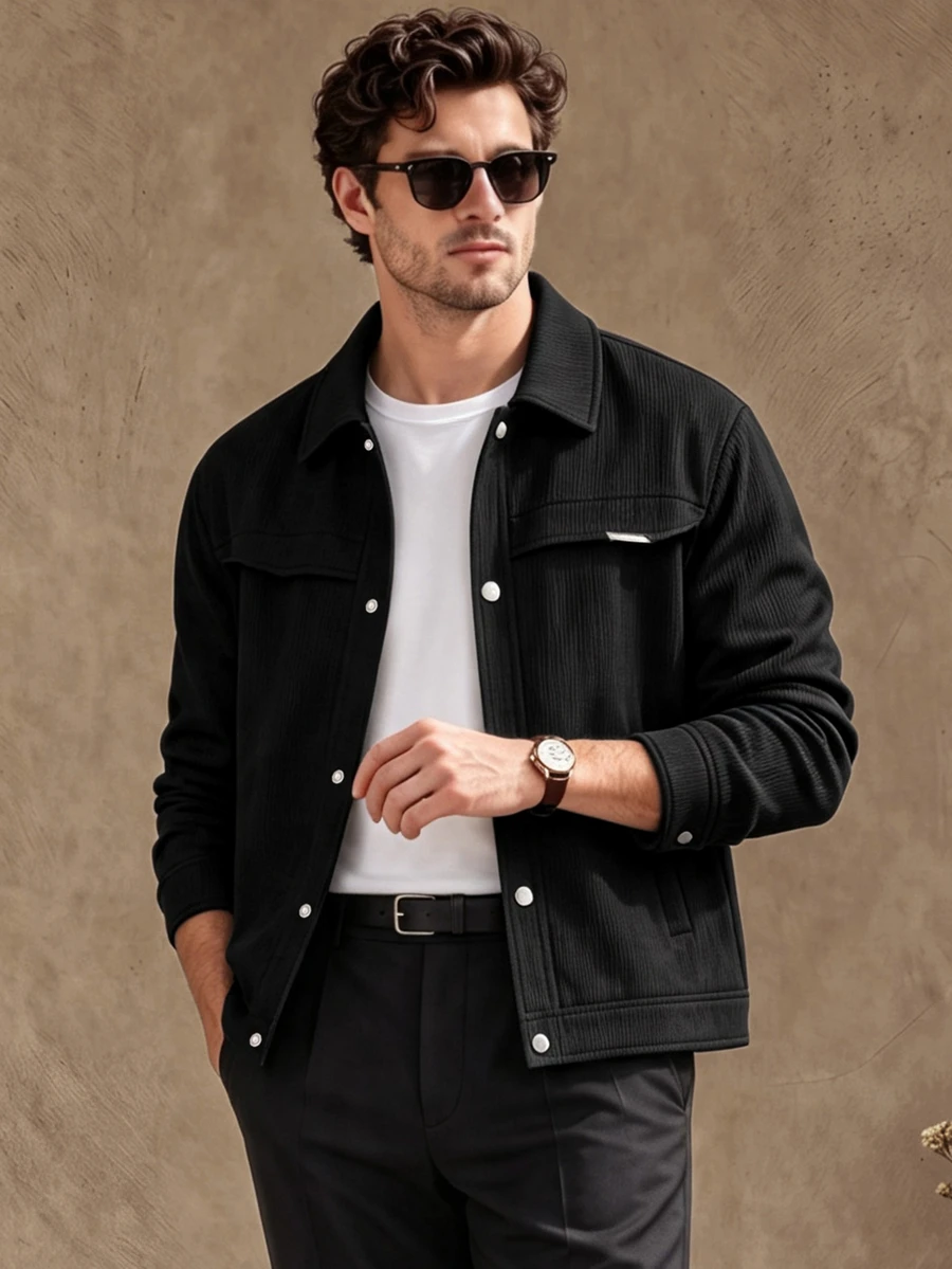 Core Aspect 1pc Men's Light Business Style Jacket, Versatile Commuter Fashion Comfortable, Boyfriend Gift Husband Gift, Anniversary Gift - Black - View 1