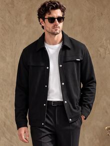 Core Aspect 1pc Men's Light Business Style Jacket, Versatile Commuter Fashion Comfortable, Boyfriend Gift Husband Gift, Anniversary Gift - Black - View 4
