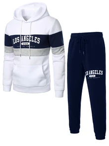Manfinity Homme Men's Letter Print Drawstring Hoodie Long Sleeve Sweatshirt And Sweatpants Casual Daily Set,Sweatsuits Sets For Men,Jogger Sets For Men - Multicolor - View 5