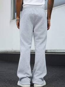 Manfinity CasualCool 男士灰色夏季休閒運動長褲，街頭風寬鬆慢跑褲，大尺寸月牙形休閒登山度假褲 - 淺灰色 - 查看 2