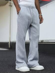 Manfinity CasualCool 男士灰色夏季休閒運動長褲，街頭風寬鬆慢跑褲，大尺寸月牙形休閒登山度假褲 - 淺灰色 - 查看 1
