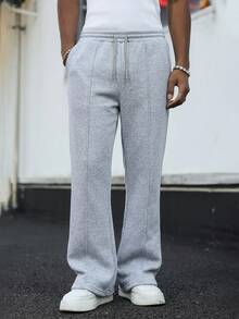 Manfinity CasualCool 男士灰色夏季休閒運動長褲，街頭風寬鬆慢跑褲，大尺寸月牙形休閒登山度假褲 - 淺灰色 - 查看 6