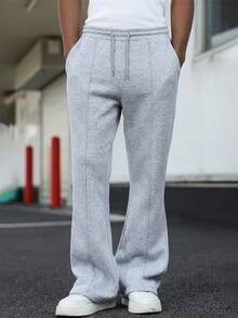 Manfinity CasualCool 男士灰色夏季休閒運動長褲，街頭風寬鬆慢跑褲，大尺寸月牙形休閒登山度假褲 - 淺灰色 - 查看 3