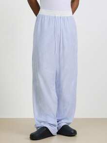 TOKVUE Plus Size Men's Striped Colorblock Drawstring Waist Casual Pants With Pockets - Blue and White - View 4