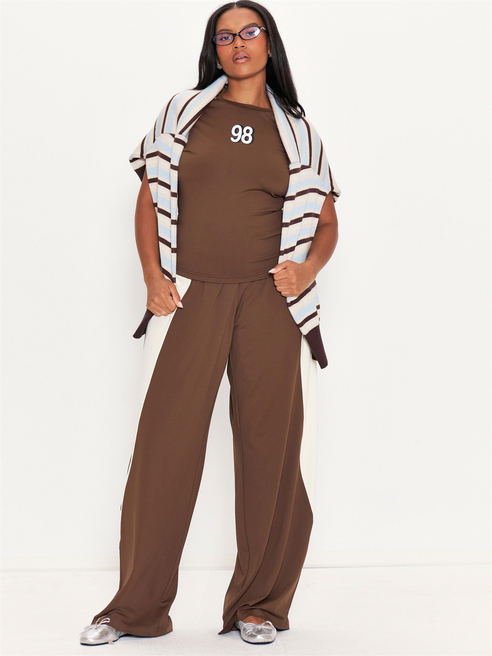 Pantalon de jogging graphique à contraste de couleur marron, hiver automne, décontracté quotidien, sorties, Weekdaze