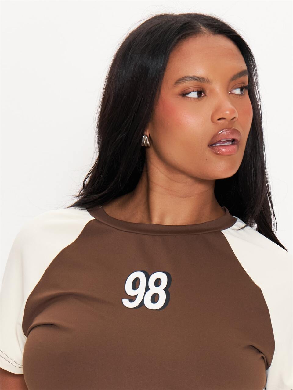 Brown Contrast Colour Graphic Top Winter Autumn Everyday Casual Going Out Weekdaze