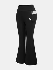 SHEIN 青少年女孩馬匹印花薄款長褲，附手機口袋 - 黑色 - 查看 6