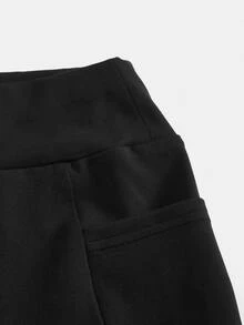SHEIN 青少年女孩馬匹印花薄款長褲，附手機口袋 - 黑色 - 查看 3