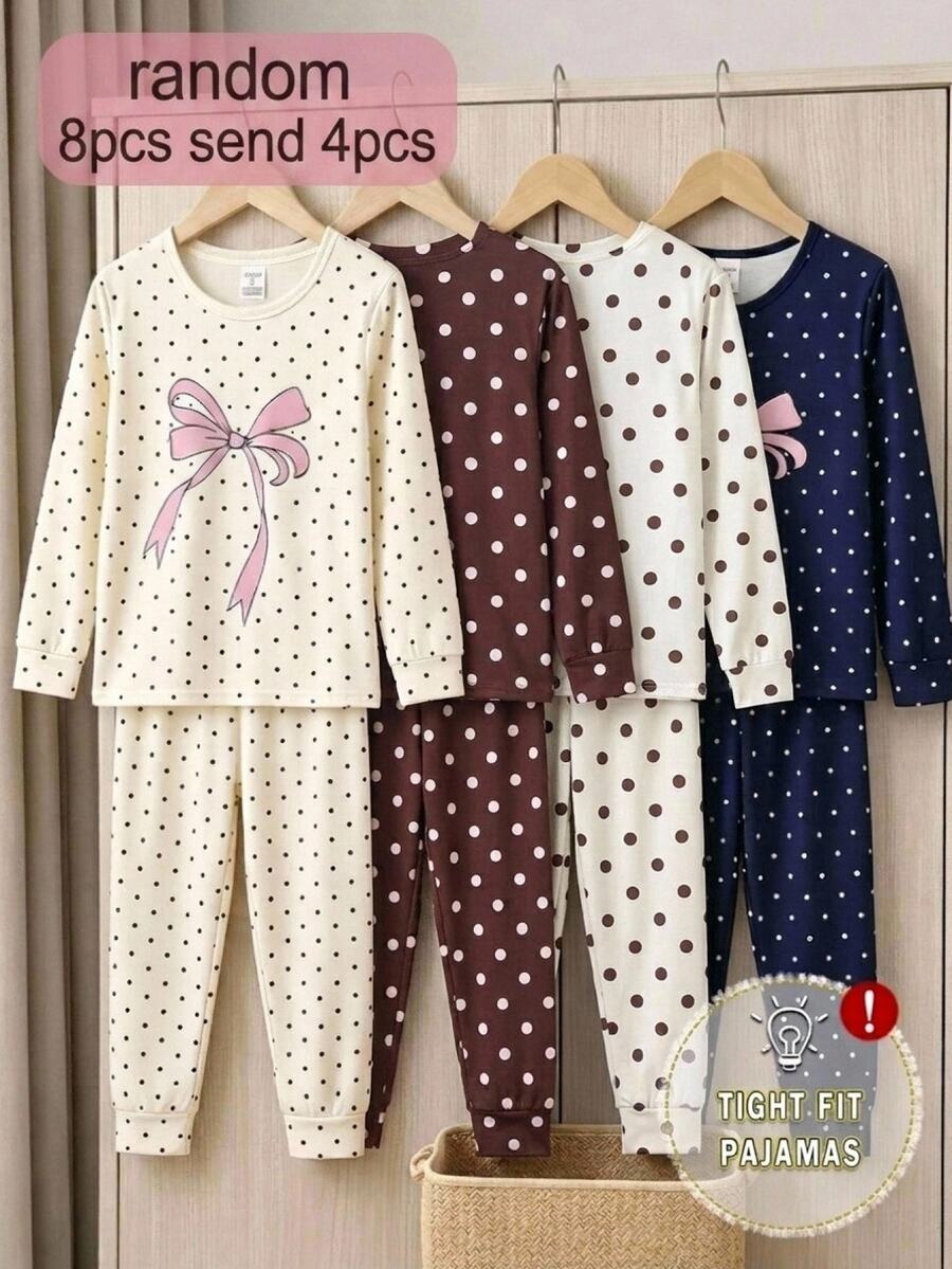 SHEIN 少女波點針織套頭居家睡衣套裝,買1送1,舒適休閒日常修身款,隨機發貨,8件組發4件 - 彩色 - 查看 1