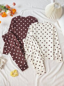 SHEIN 少女波點針織套頭居家睡衣套裝，買1送1，舒適休閒日常修身款，隨機發貨，8件組發4件 - 彩色 - 查看 9