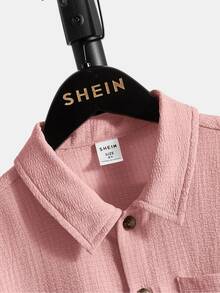 SHEIN 休閒貼布 口袋 前紐扣字母男童（大）襯衫 - 藕粉色 - 查看 4