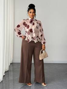 Maweii Plus Size French Vintage Polka Dot Ruffle Design Elegant Long Sleeve Blouse - Multicolor - View 3