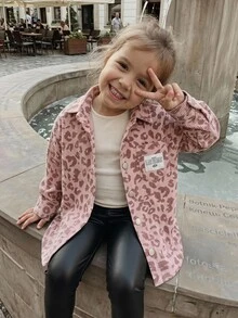 Emery Rose Kids Emery Rose Kids 少女豹紋印花口袋單排扣長袖秋季夾克 - 粉色 - 查看 2
