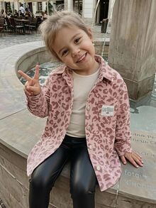 Emery Rose Kids Emery Rose Kids 少女豹紋印花口袋單排扣長袖秋季夾克 - 粉色 - 查看 3