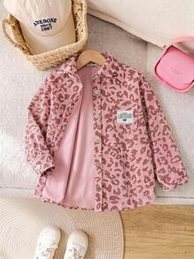 Emery Rose Kids Emery Rose Kids 少女豹紋印花口袋單排扣長袖秋季夾克 - 粉色 - 查看 4