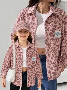 Emery Rose Kids Emery Rose Kids 少女豹紋印花口袋單排扣長袖秋季夾克 - 粉色 - 查看 1