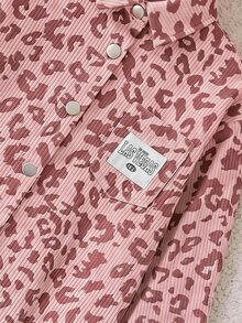 Emery Rose Kids Emery Rose Kids 少女豹紋印花口袋單排扣長袖秋季夾克 - 粉色 - 查看 7
