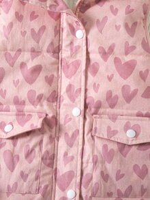 SHEIN Young Girl Young Girl Kids Woven Heart Pattern Hooded Dual Pocket Casual Padded Vest Autumn - Multicolor - View 8
