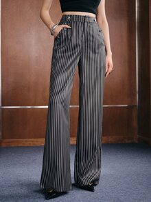 Anewsta Women Pants Business Black And White Striped Autumn Elegant - Black - View 3