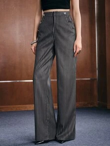 Anewsta Women Pants Business Black And White Striped Autumn Elegant - Black - View 6