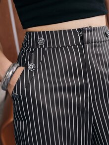 Anewsta Women Pants Business Black And White Striped Autumn Elegant - Black - View 1