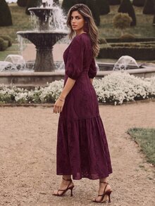 Anewsta Women's Summer Dress Valentine's Day Outfit White V-Neck Slit Lace Elegant Floor-Length Dress - Purple - View 7
