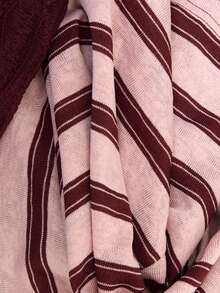 Nöista Striped T-Shirt With Lace Patchwork Details. Feminine Everyday Essential For Casual Outings And Weekend Wear. Aesthetic Chic - Burgundy - View 9