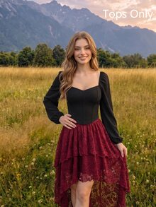 SHEIN MOD 女桃皮絨布料修身燈籠袖襯衫 - 黑色 - 查看 5