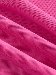 SHEIN MOD Tie Front Lettuce Trim Tee - Hot Pink - View 4