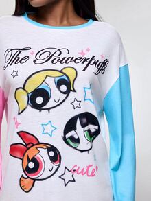 THE POWERPUFF GIRLS X SHEIN Women's Colorblock Patchwork Cartoon Print Top - White - View 6